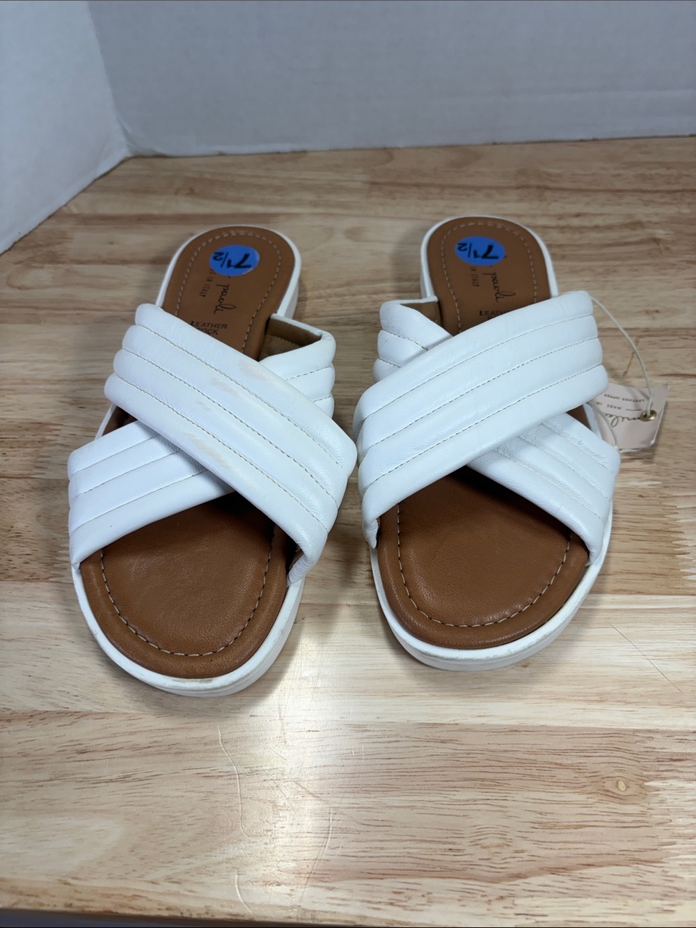 Mila Paoli White Quilted Crisscross Slide Sandals